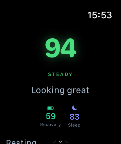 Steady on Apple Watch showing a health score of 94